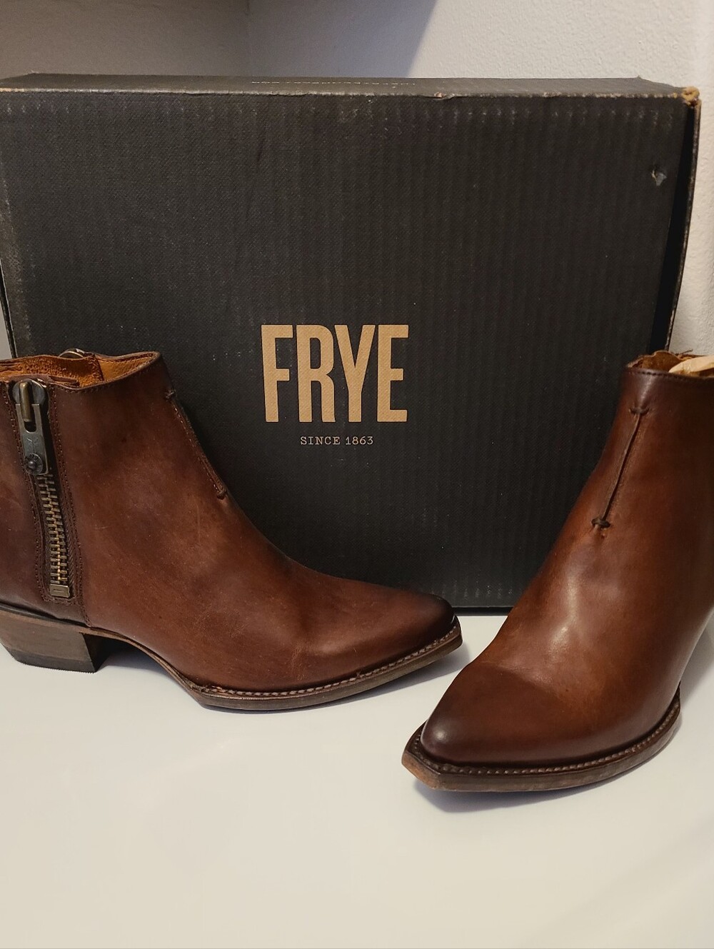 Frye Dark Brown Ankle Boots with Zipper
